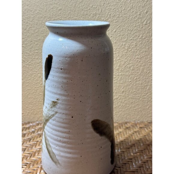 Handcrafted Ceramic Vase With Abstract Green & Brown Brush Strokes Signed - Picture 2 of 10